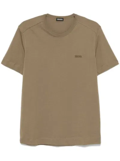 Zegna Logo-embroidered T-shirt In Green