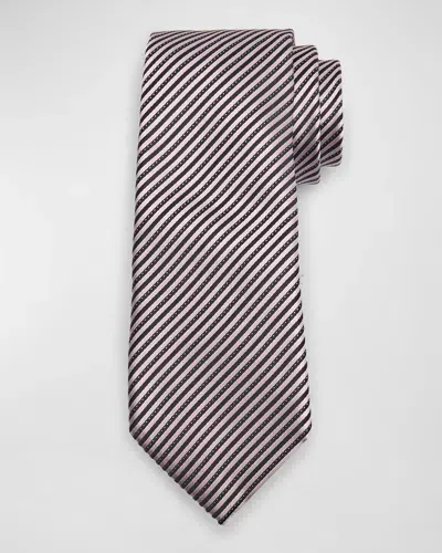 Zegna Men's 100 Fili Mulberry Silk Stripe Tie In Medium Pink