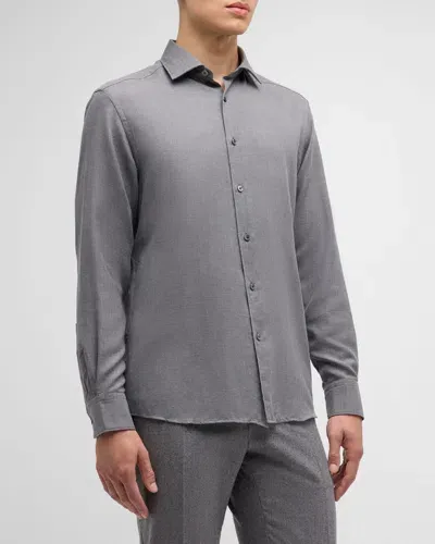 Zegna Men's Cashco Melange Sport Shirt In Grey Solid