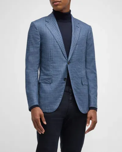 Zegna Men's Cashmere-silk Check Sport Coat In Medium Blue Check