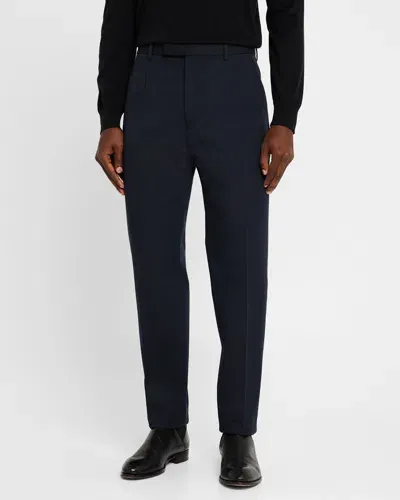 Zegna Men's Cotton And Wool Single-pleated Trousers In Dk Blu Sld