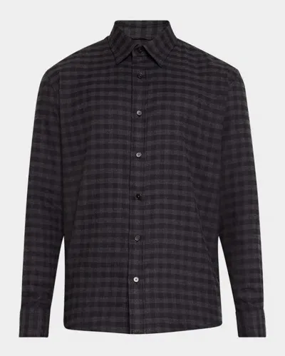 Zegna Men's Cotton Gingham Sport Shirt In Dk Gry Ck