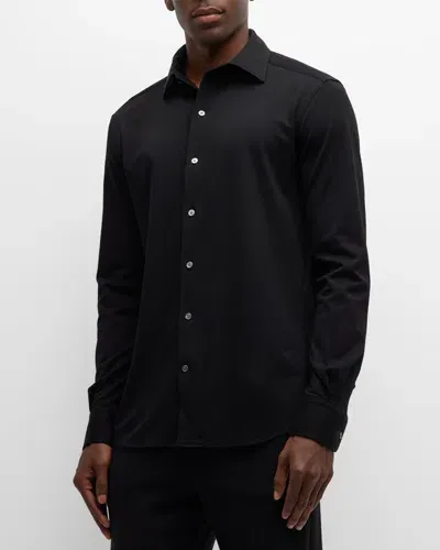 Zegna Men's Cotton Jersey Sport Shirt In Blk Sld