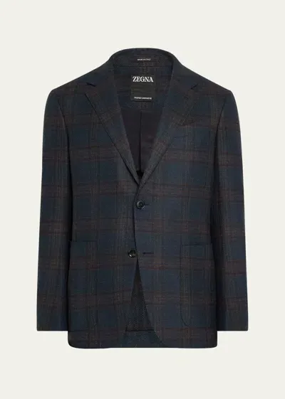 Zegna Men's Fairway Trofeo Plaid Sport Coat In Blue Navy Check