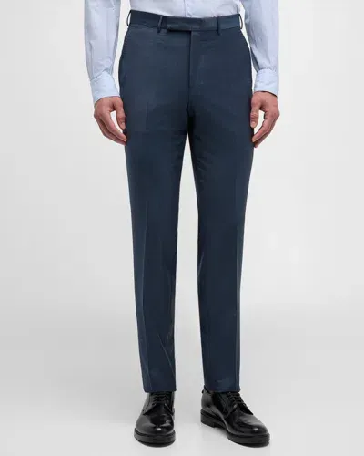 Zegna Men's Flat-front Wool Pants In Navy Soild