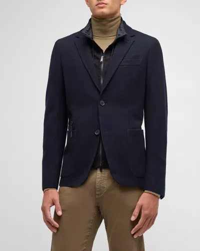 Zegna Men's High Performance Jersey Sport Coat With Suede Bib Front In Nvy Sld