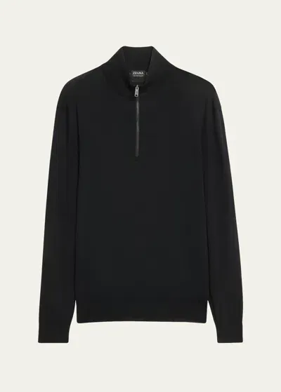 Zegna Men's High-performance Wool Half-zip Sweater In Blk Sld