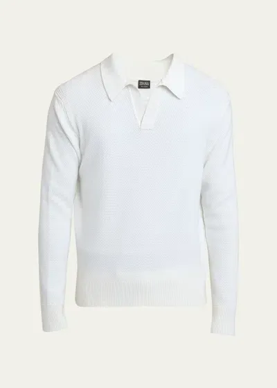 Zegna Men's Melange Oasi Cashmere Polo Sweater In Nat Sld