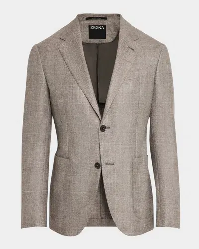 Zegna Men's Melange Windowpane Sport Coat In Medium Gray Check