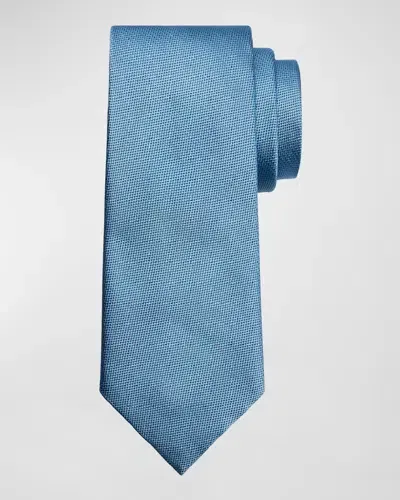 Zegna Men's Micro-chevron Silk Tie In Blue