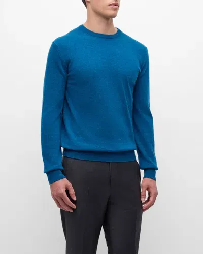 Zegna Men's Oasi Cashmere Crewneck Sweater In Md Blu Sld