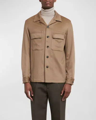 Zegna Men's Oasi Cashmere Overshirt In Dk Brw Sld