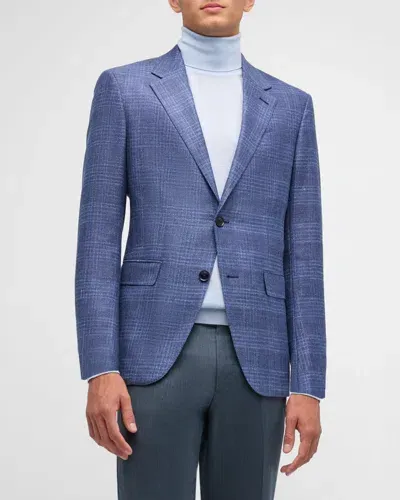 Zegna Men's Plaid Crossover Sport Coat In Blue Navy Check