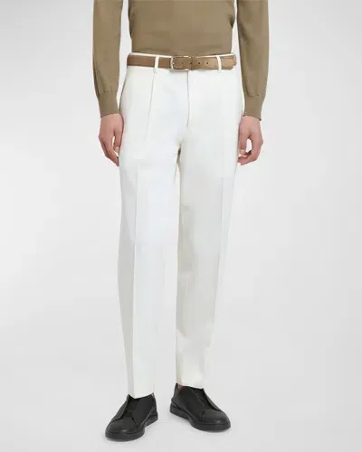 Zegna Men's Pleated Cotton-wool Pants In Nat Sld