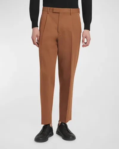 Zegna Men's Pleated Cotton-wool Trousers In Lt Brw Sld