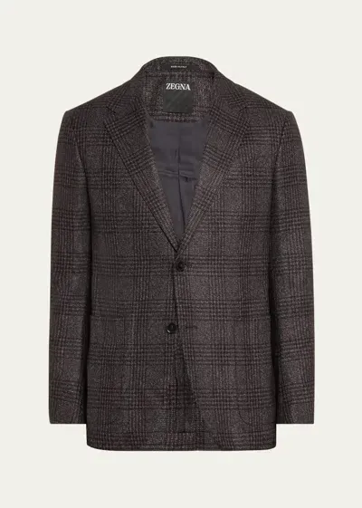 Zegna Men's Silk-cashmere Plaid Sport Coat In Dk Gry Ck