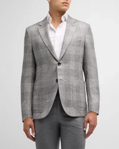 Zegna Men's Silk-cashmere Plaid Sport Coat In Silv Ck