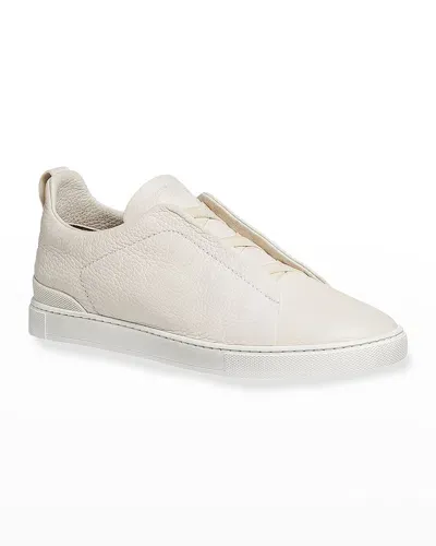 Zegna Men's Triple Stitch Deerskin Leather Sneakers In Off White