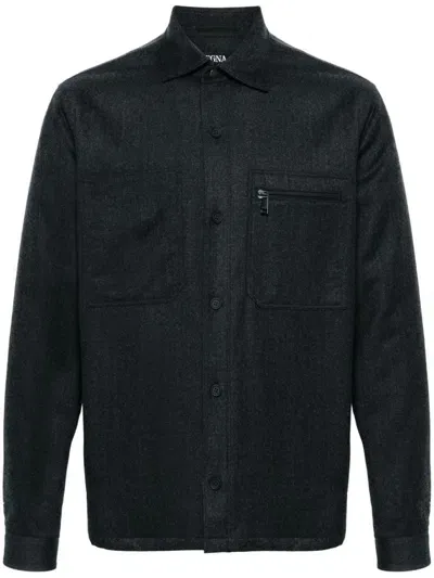 Zegna Merino Wool Overshirt In Grey