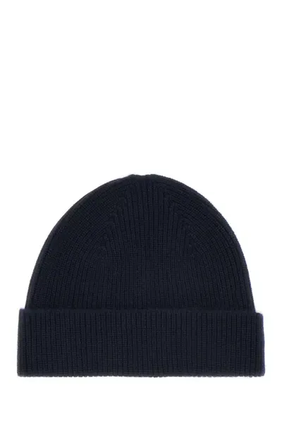 Zegna Midnight Blue Cashmere Beanie Hat In Black