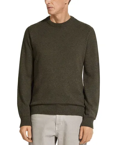 Zegna Oasi Cashmere Crewneck Sweater In Army Green Multimélange