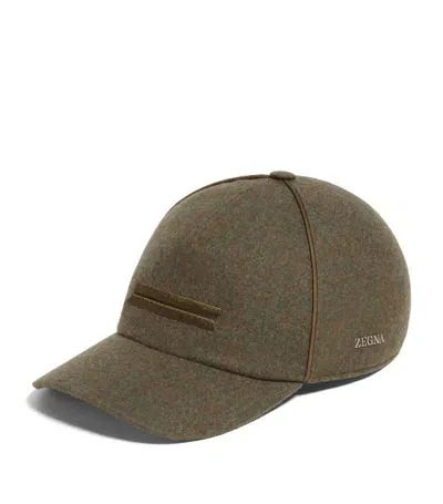 Zegna Oasi Cashmere Baseball Cap In Army Green Multimélange