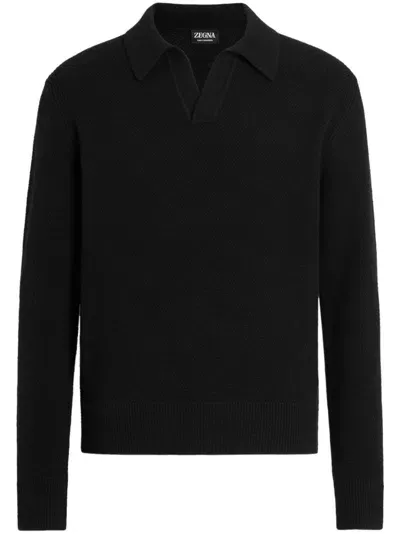 Zegna Oasi Cashmere Polo Shirt In Black