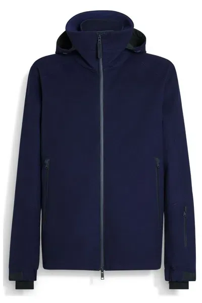 Zegna Oasi Hooded Ski Jacket In Ink Blue