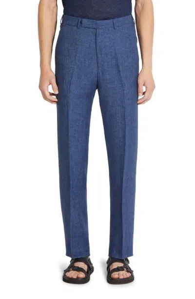 Zegna Oasi Linen Trousers In Avio Blue