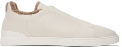 Zegna Leather Triple Stitch Sneakers In White