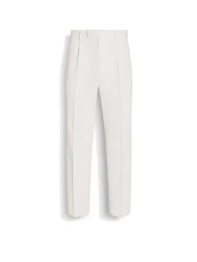 Zegna White Cotton And Wool Pants