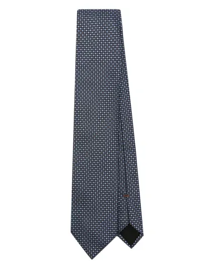 Zegna Patterned-jacquard Tie In Blue