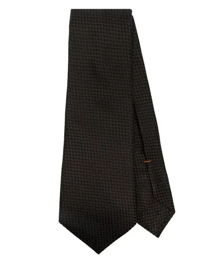 Zegna Patterned-jacquard Tie In Brown