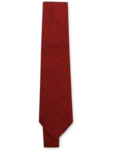 Zegna Patterned-jacquard Tie In Red