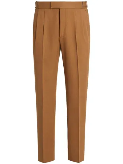 Zegna Foliage Cotton-wool Blend Trousers In Vicuna