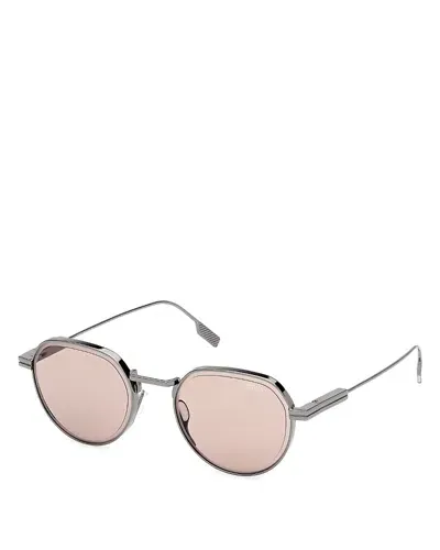 Zegna Women's Shiny Gunmetal & Brown Round Sunglasses In Shiny Gunmetal/brown