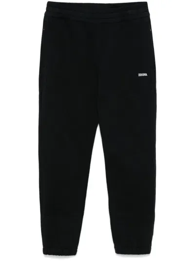 Zegna Logo-lettering Cotton Track Pants In Blue