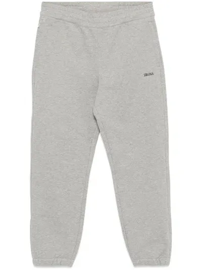 Zegna Rubberised-logo Track Pants In Grey