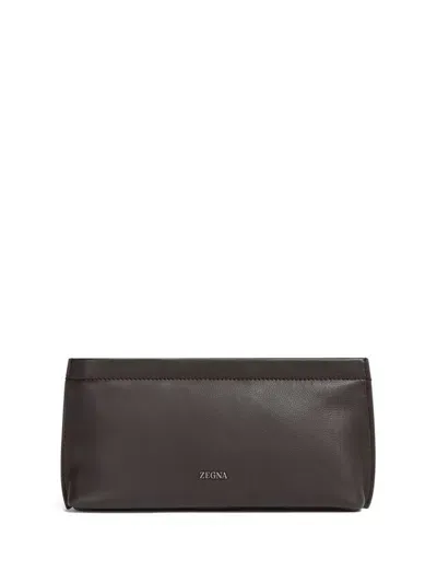 Zegna Secondskin Clutch Bag In Brown