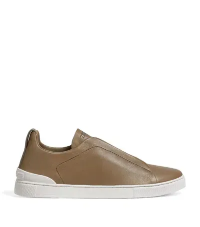 Zegna Secondskin Leather Triple Stitch Sneakers In Green