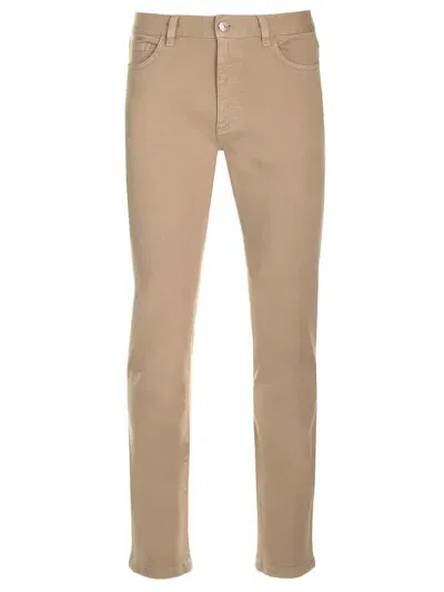 Zegna Slim Fit Rock Jeans In Beige