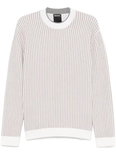 Zegna Striped Sweater In Neutrals