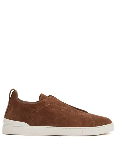 Zegna Suede Low-top Sneakers In White