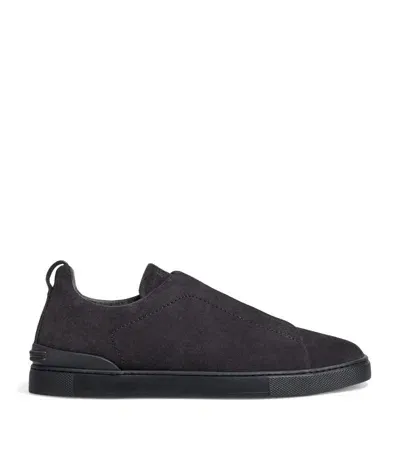 Zegna Suede Triple Stitch Sneakers In Black