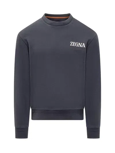 Zegna Sweatshirt With Logo In Blue