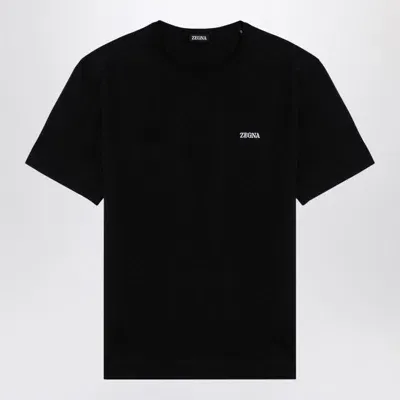 Zegna Slim-fit Logo-embroidered Cotton-jersey T-shirt In Black