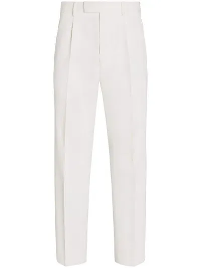 Zegna Pressed-crease Tailored Trousers In White