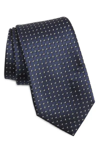 Zegna Ties Cinque Pieghe Geometric Silk Tie In Navy