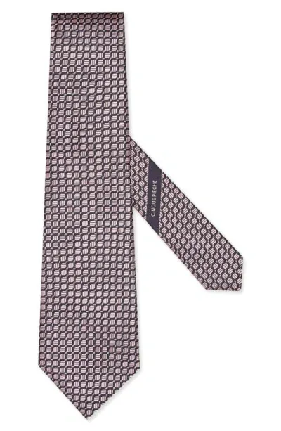 Zegna Ties Micro Geo Mulberry Silk Tie In Pink