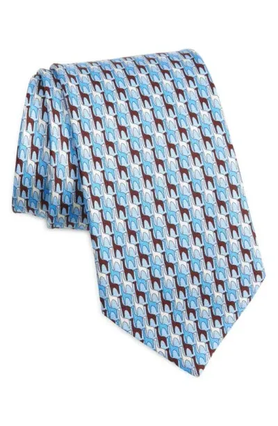 Zegna Ties Quadri Giraffe Silk Tie In Light Blue